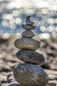 Balance and peace of rocks in a cairn